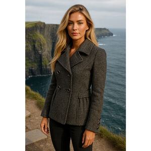 Eccoci Double Breasted Tweed Coat Wool Silk Angora 4 Classic Preppy Parisian Y2K